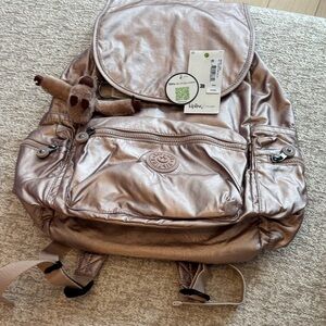 Kipling Ezra Gold Metallic Backpack NWT